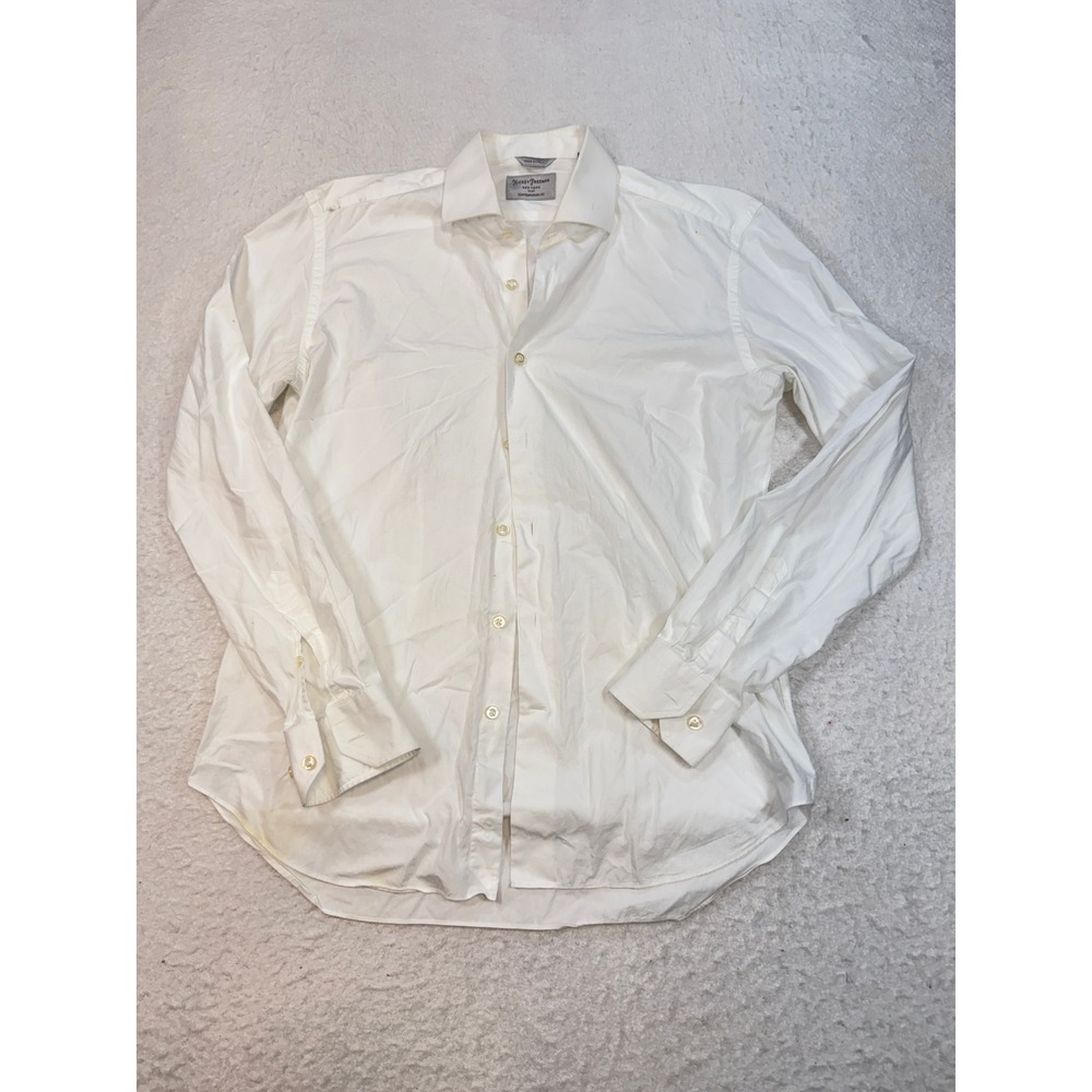 Hickey Freeman Mens White Contemporary Fit Button Down Dress Shirt Size 16 Italy